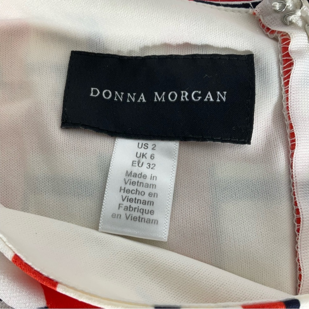 Donna Morgan Summer White Orange Black Stripe Sleeveless Fit & Flare Dress Sz 2. - Picture 2 of 13